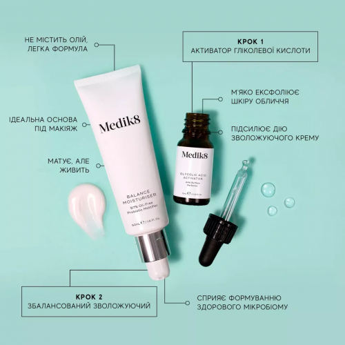 Medik8 Balance Moisturiser with Glycolic Acid Activator 50+10 ml Зволожуючий крем із пробіотиками, АНА і матуючою дією